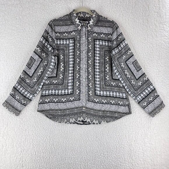 Chico's White Geometric Print Button-Up Shirt Womens Long Sleeve Size Medium - Picture 1 of 16